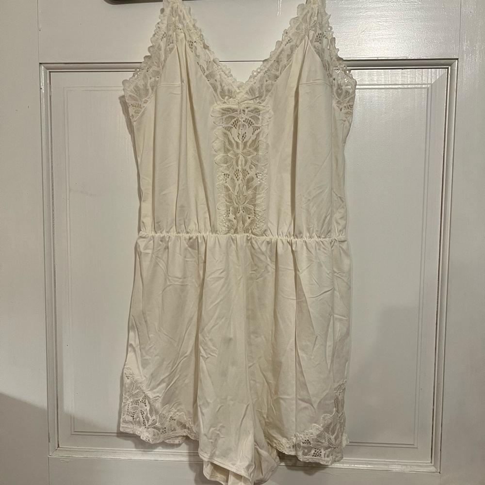 Elegant Satin and Lace White Lingerie Romper